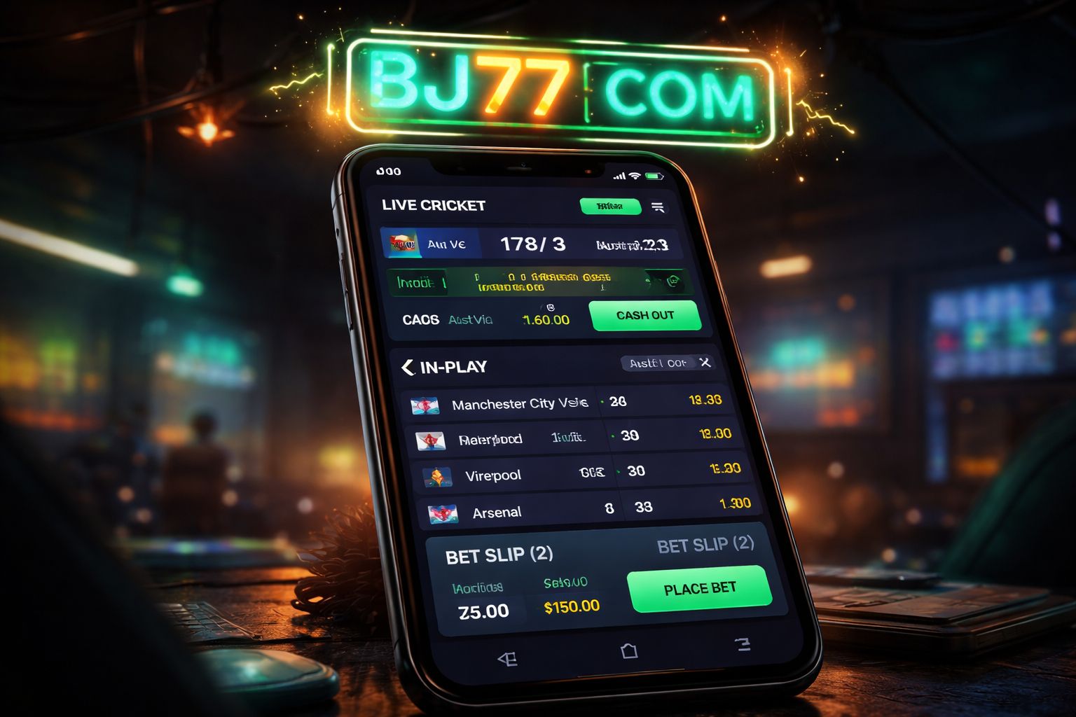 BJ77 COM স্পোর্টসবুক — মোবাইল স্ক্রিনে লাইভ ক্রিকেট এবং ফুটবল অডস